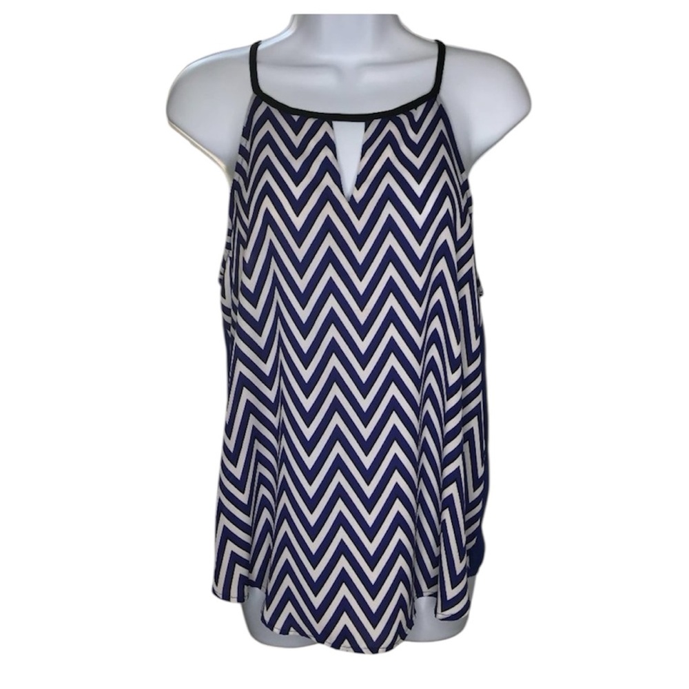 Ro & De Patterned Tank Top | Blue/Wht/Blk | Small - Picture 3 of 10